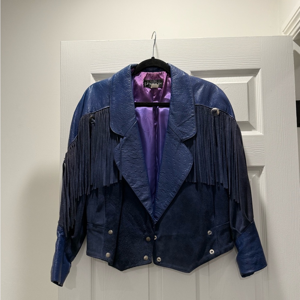 StVintage Blue Fringe Women's Jacket